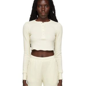 SKIMS Waffle Off-White Henley Cropped Long Sleeve Top